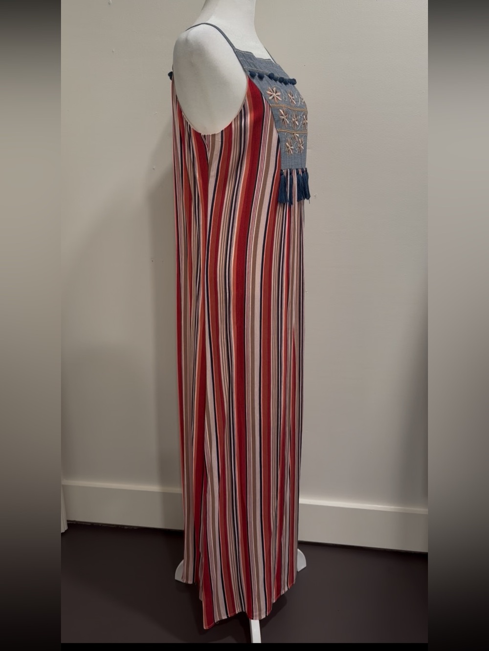 THML Red, Navy & Beige Striped Maxi Dress - Picture 10 of 10